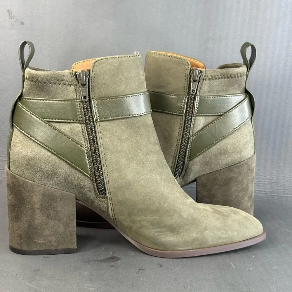 Vionic Tenley heeled zippered bootie olive green nubuck leather womens size 9.5